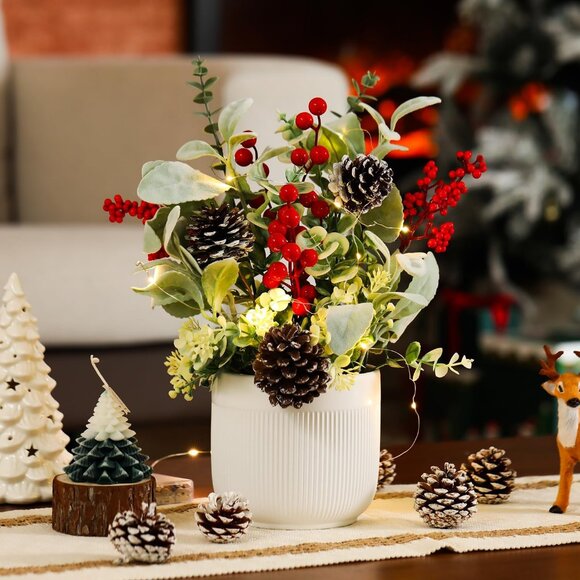 Artificial Plants Tabletop Christmas Decorations Fake Plants in Ceramic Decor - Picture 3 of 7